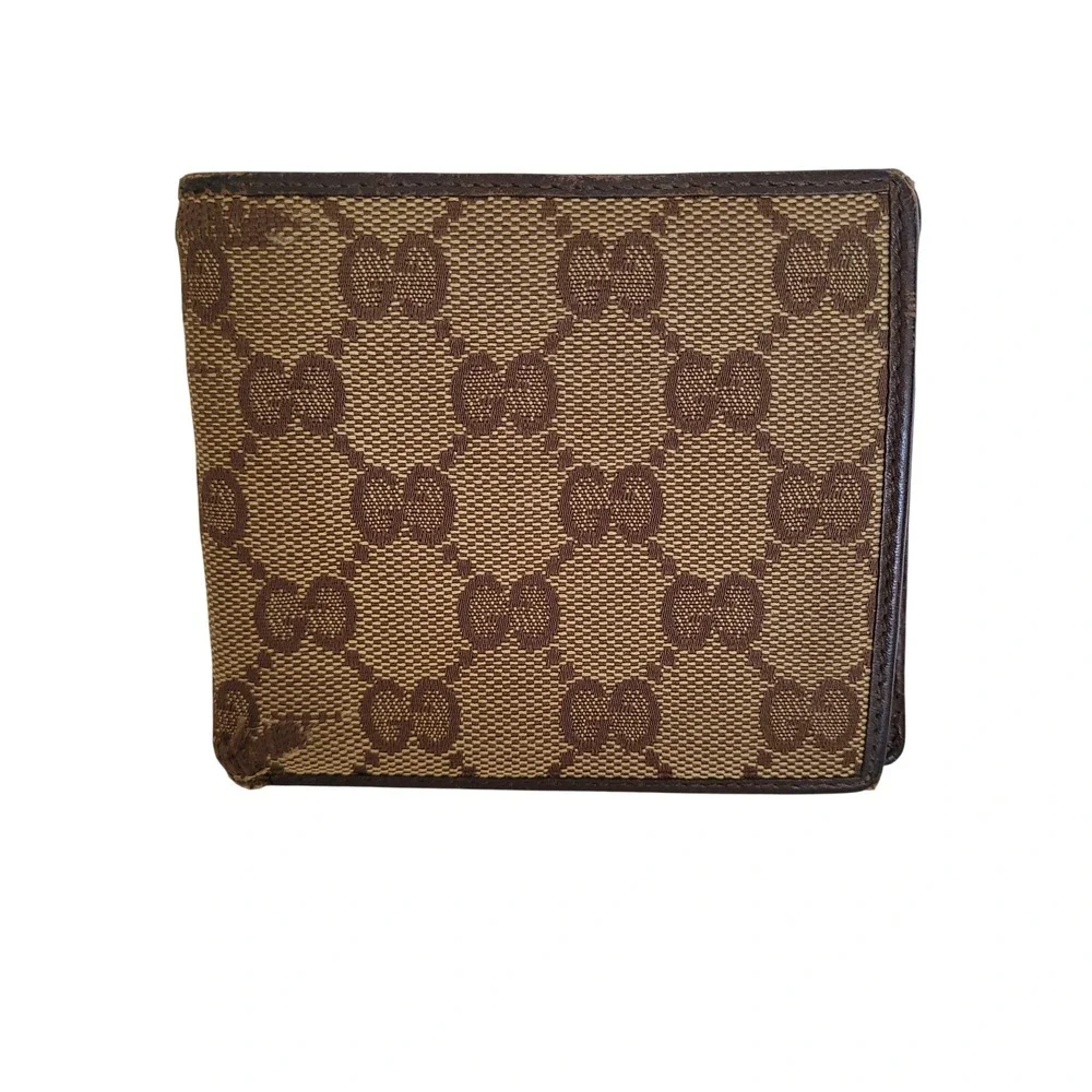 Gucci GG Monogram Canvas Bifold Wallet Brown Leather Coin Pocket 7660-427605-730